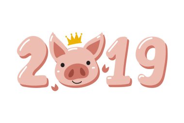 Vektör karikatür mutlu çene yeni yıl domuz 2019 yılı tasarımı için.