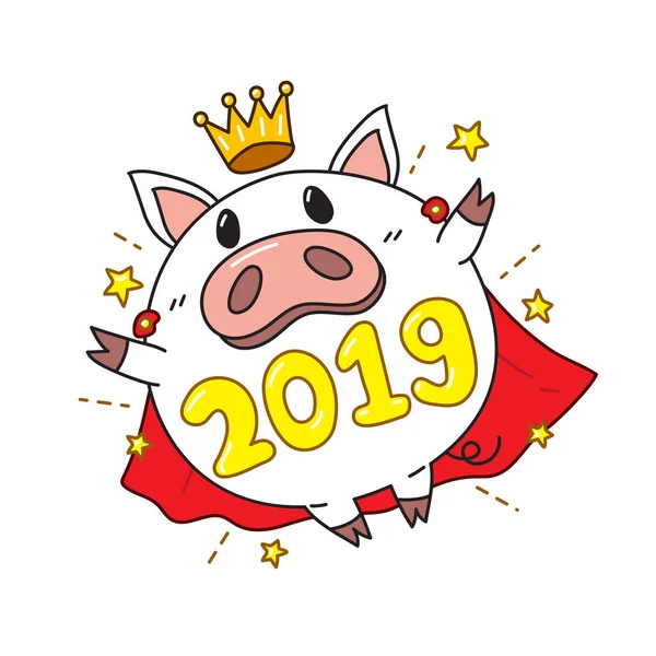 Mutlu yeni yıl 2019 şirin domuz tasarımı için çizgi film.