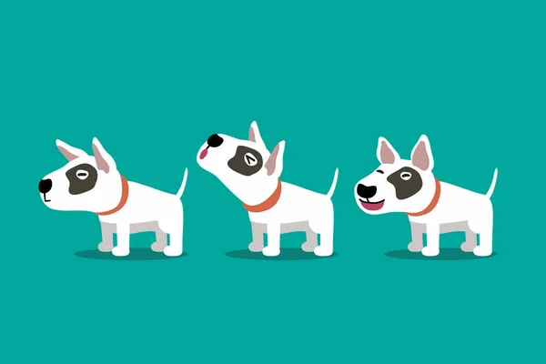 Instellen Van Vector Cartoon Karakter Bull Terrier Hond Poses Voor — Stockvector