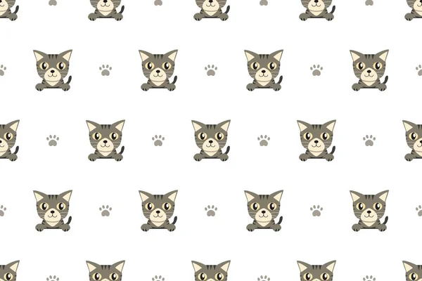 Vektor Kreslené Charakter Šedá Mourovatá Kočka Vzor Bezešvé Pro Design — Stockový vektor