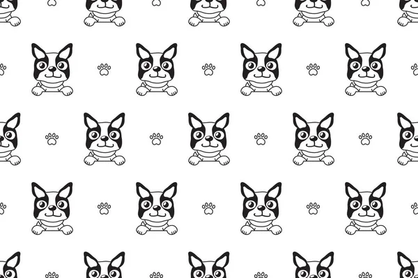 Vector Cartoon Character Boston Terrier Dog Seamless Pattern Design — Stock Vector