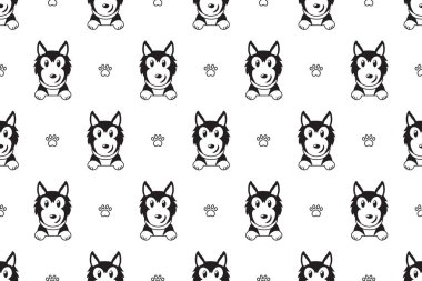 Vektör çizgi film karakteri Sibirya husky köpek Dikişsiz desen tasarımı için.