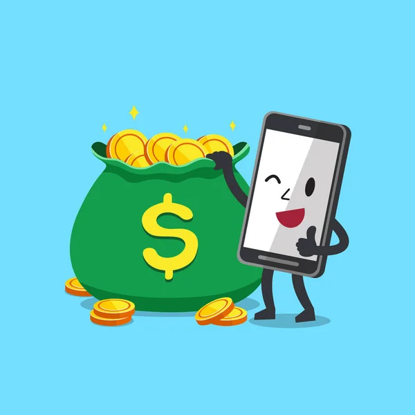 Cartoon Karakter Smartphone Met Geld Tas Voor Ontwerp — Stockvector