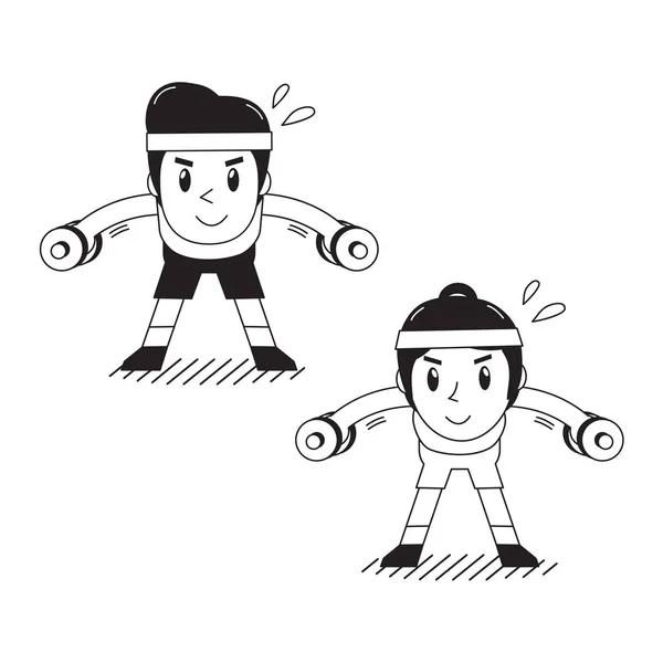 Cartoon Man Woman Doing Dumbbell Bent Lateral Raise Exercise Design — Stock Vector