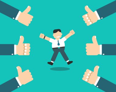 Vektör çizgi film mutlu iş adamı tasarım için bir çok baş parmağı var.