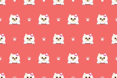 Vektör çizgi film karakteri Pomeranya köpeği Dikişsiz desen tasarım için arka plan.