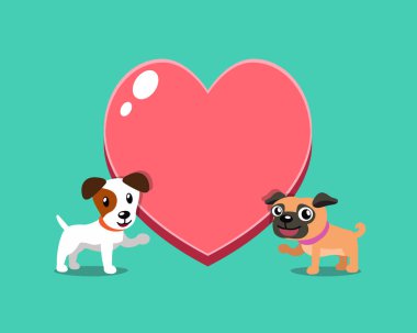Çizgi film karakteri jack russell terrier köpek ve tasarım için büyük kalp köpek pug.