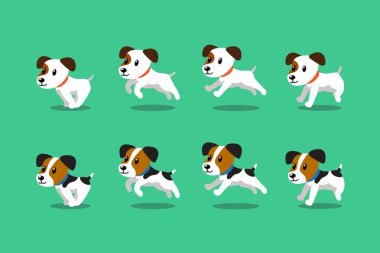 Vektör çizgi film karakteri jack russell terrier köpekleri çalıştıran adım tasarım için.