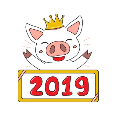 Karikatür mutlu çene yeni yıl domuz 2019 yılı tasarımı için.