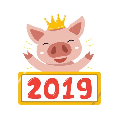 Vektör karikatür mutlu çene yeni yıl domuz 2019 yılı tasarımı için.