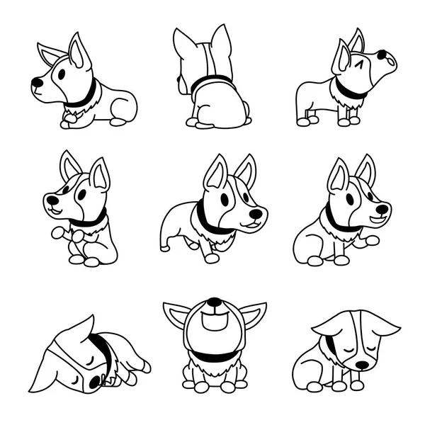 Vector Cartoon Character Corgi Dog Poses Design — Stock Vector