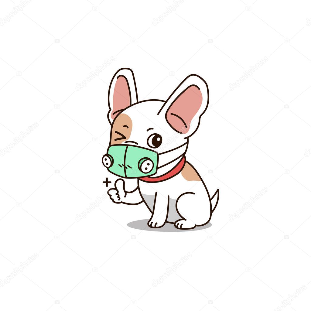 Vector cartoon cute dog wearing respirator mask for design.