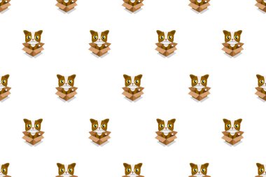 Karton kutu Dikişsiz desen tasarımı için vektör karikatür kedi.