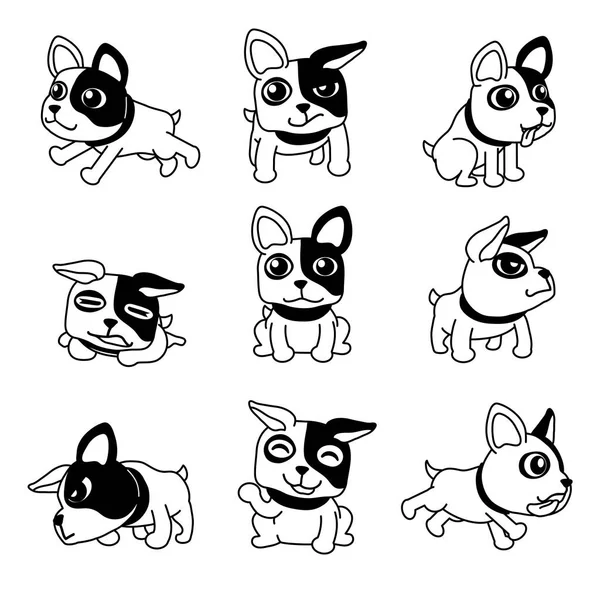 Desenhos Animados Personagem Francês Bulldog Poses Definido Para Projeto —  Vetores de Stock