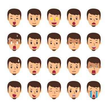 Vektör çizgi film set bir adamın gösteren farklı duygular tasarımı için yüzleri.