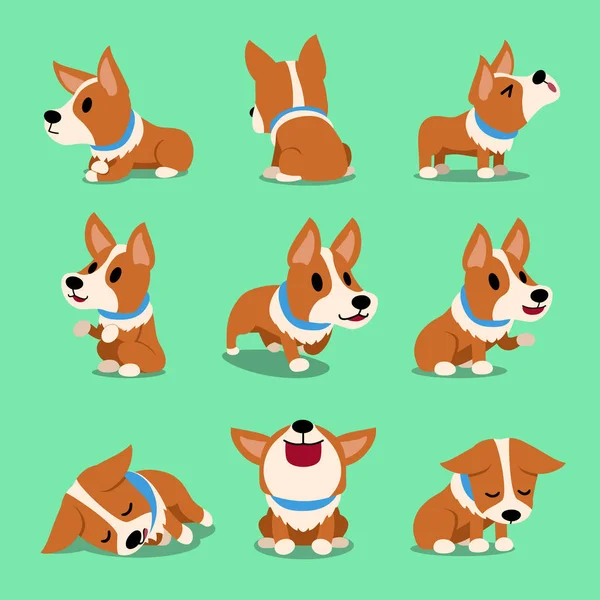 Vector Cartoon Character Corgi Dog Poses Design — Stock Vector