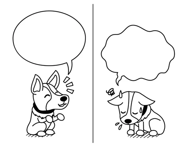 Мультфильм Собака Корги Выражающий Различные Эмоции Помощью Речевых Пузырей Дизайна — стоковый вектор