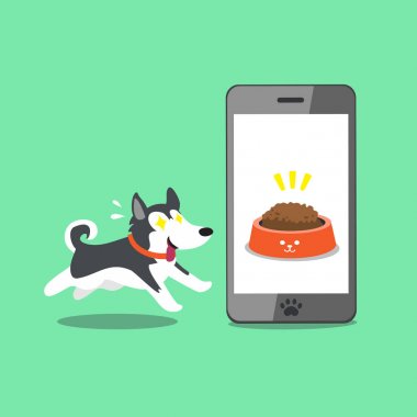 Çizgi film karakteri Sibirya husky köpek ve tasarım için smartphone.