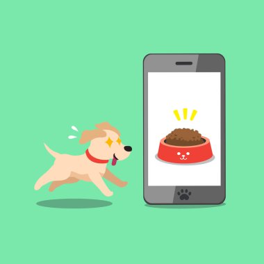 Tasarım için çizgi film karakteri labrador retriever köpek ve akıllı telefon.