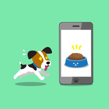 Karikatür karakteri sevimli jack russell terrier köpek ve tasarım için akıllı telefon.