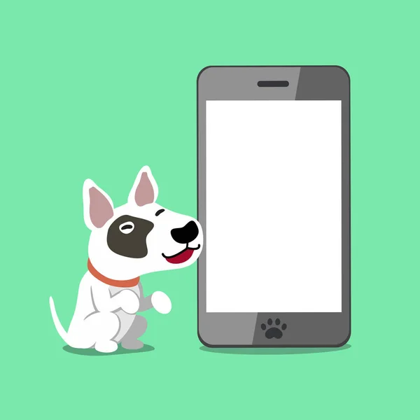 Vektor Cartoon Figur Bullterrier Hund Und Smartphone Für Design — Stockvektor