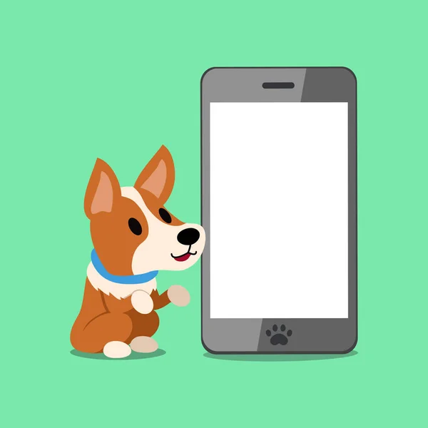 Corgi Σκύλος Cartoon Χαρακτήρα Και Smartphone Για Σχεδιασμό — Διανυσματικό Αρχείο
