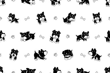 Tasarım için karikatür karakter pitbull terrier köpek dikişsiz desen.