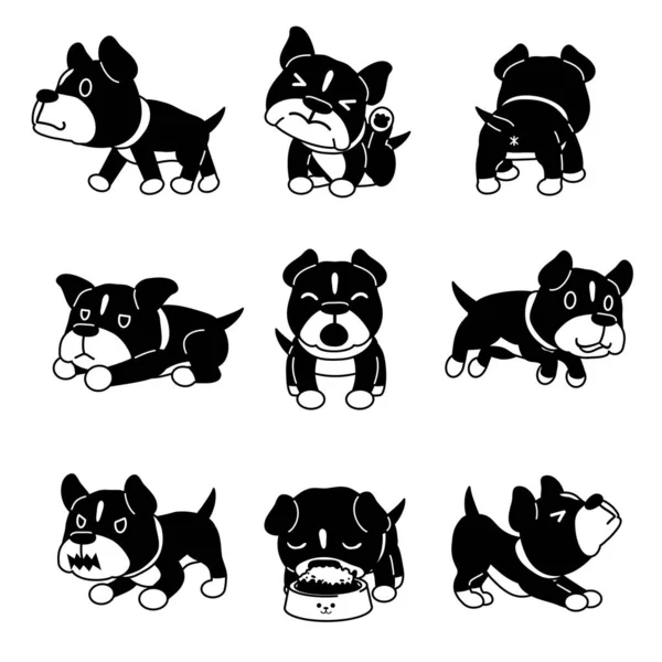 Vector Cartoon Karakter Pit Bull Terrier Hond Poses Voorontwerp — Stockvector