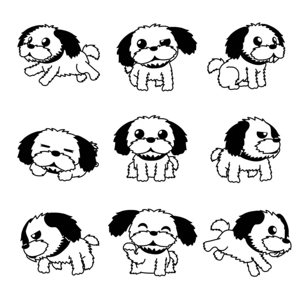 Vetor Personagem Desenho Animado Shih Tzu Cão Poses Para Design — Vetor de Stock