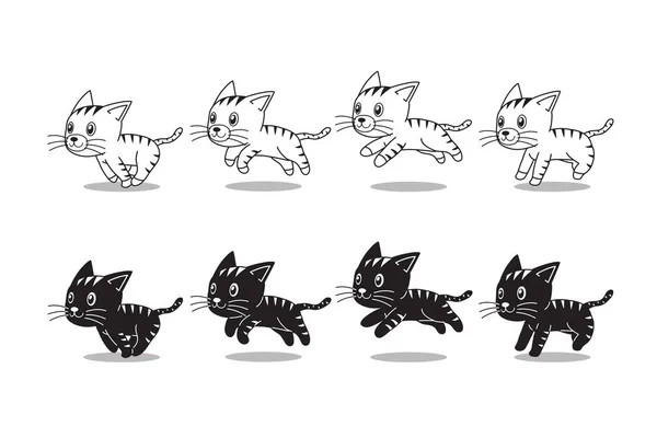 卡通标签猫运行步骤的设计 — 图库矢量图片