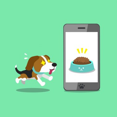 Karikatür karakteri sevimli beagle ve tasarım için akıllı telefon.