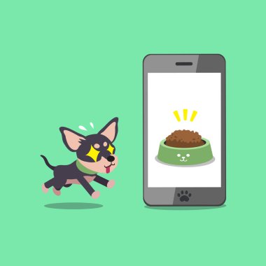 Tasarım için çizgi film karakteri sevimli chihuahua köpek ve akıllı telefon.