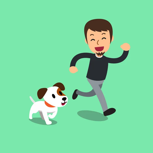 Cartoon Jack Russell Terrier Hund Och Man För Design — Stock vektor