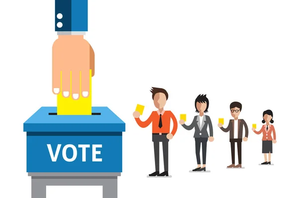 Menschen Legen Stimmzettel Zur Gestaltung Die Wahlurne — Stockvektor