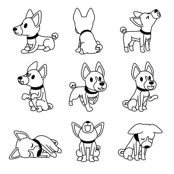 漫画文字バセニー犬デザインのポーズ — ストックベクタ