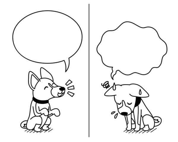 Zeichentrickfigur Basenji Hund Drückt Verschiedene Emotionen Mit Sprechblasen Für Das — Stockvektor