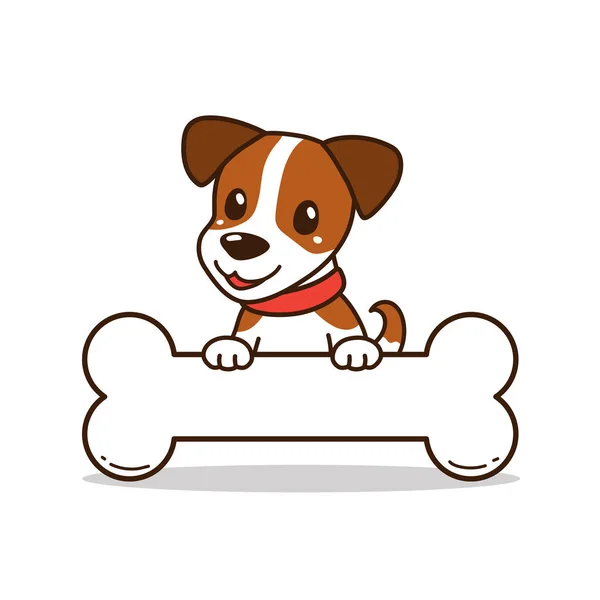 Desenhos Animados Personagem Bonito Jack Russell Terrier Cão Osso Grande — Vetor de Stock