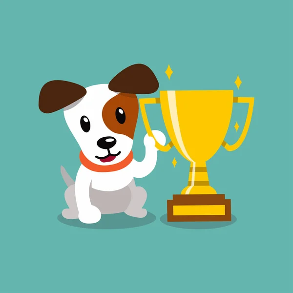 Vector Dibujos Animados Personaje Jack Russell Terrier Perro Celebración Oro — Vector de stock