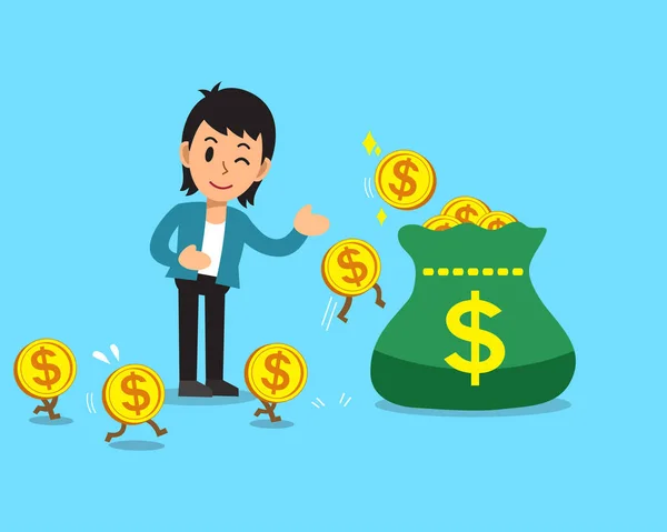 Business Concept Cartoon Businessman Earning Money Design — Stock Vector