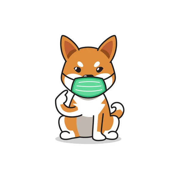 Cartoon Character Shiba Inu Dog Wearing Protective Face Mask Design — Stock Vector