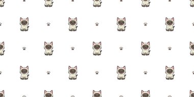 Tasarım için vektör çizgi film karakteri siyam kedisi kusursuz desen arkaplanı.