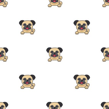 Tasarım için vektör karikatür karakteri pug köpek pürüzsüz desen arkaplanı.