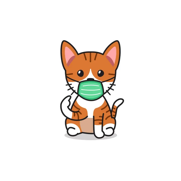 Cartoon Character Orange Tabby Cat Wearing Protective Face Mask Design — Stock Vector