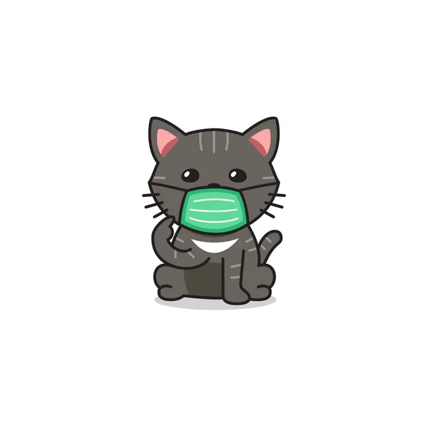 Personagem Desenhos Animados Gato Preto Usando Máscara Protetora Para Design — Vetor de Stock