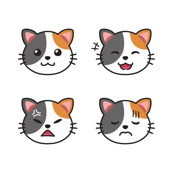 Vector Cartoon Set Cute Cat Faces Showing Different Emotions Design — Stock Vector