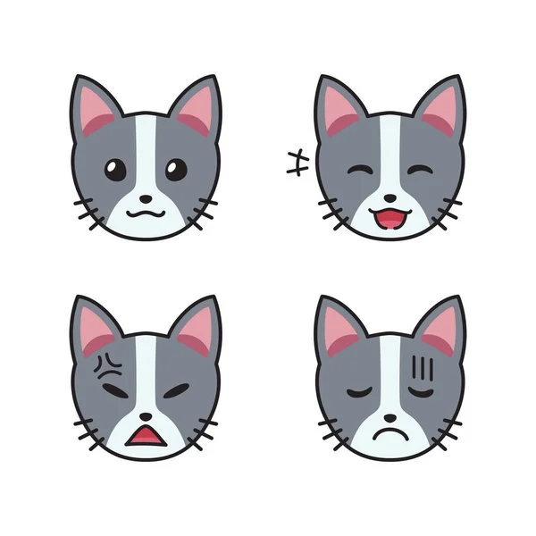 Set Cat Faces Showing Different Emotions Design — Stock Vector