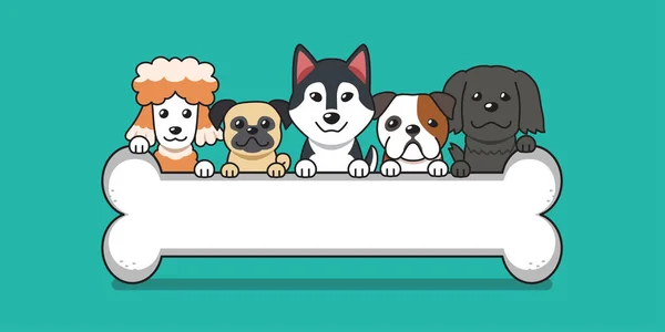 Vector Cartoon Schattige Honden Met Groot Bot Voor Ontwerp — Stockvector