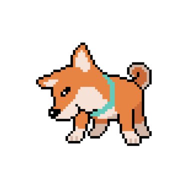 Piksel sanat, tasarım için geçmişe dönük şirin bir shiba inu köpek vektörü.