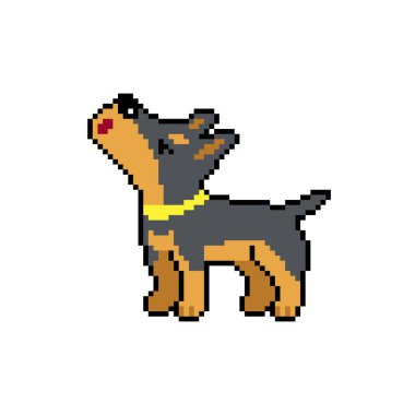 Piksel sanat, tasarım için geçmişe dönük sevimli bir doberman köpek vektörü.