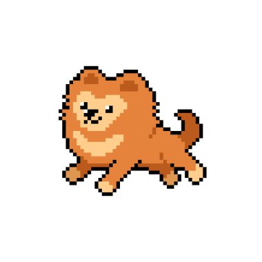 Piksel sanatı tasarım için geçmişe dönük sevimli pomeranian köpek vektörü.